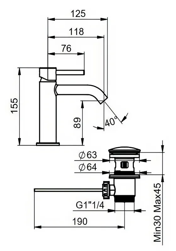 Смеситель для раковины Artis Rubinetterie Stilo хром — вид сбоку под углом