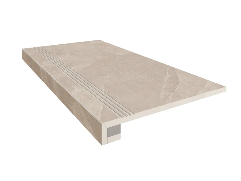 Ступень Estima Terra beige, TE01 33x120, неполированная, бортик с насечками + подступенок 14,5x120