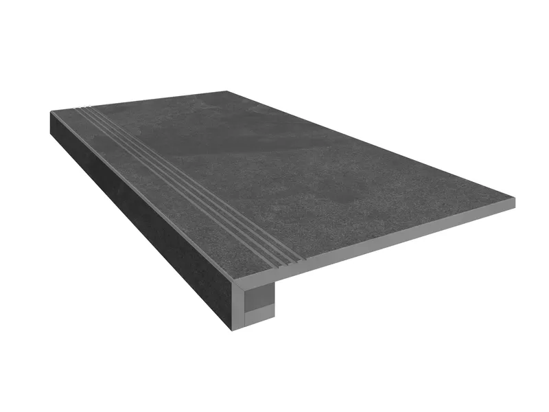 Ступень Estima Terra black, TE04 33x120 неполированная, бортик с насечками + подступенок 14,5x120