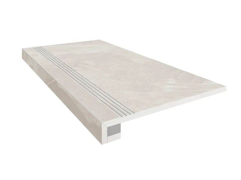 Ступень Estima Terra white, TE00 33x120, неполированная, бортик с насечками + подступенок 14,5x120