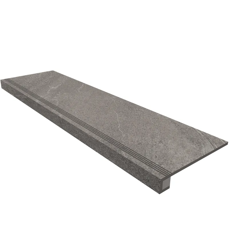 Ступень Estima Gabbro grey, GB02 33x120, неполированная, бортик без насечек + подступенок 14,5x120