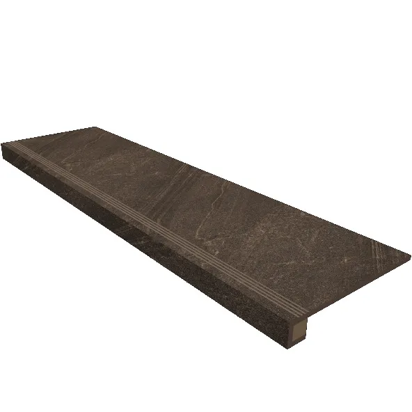 Ступень Estima Gabbro brown, GB04 33x120, неполированная, бортик без насечек + подступенок 14,5x120