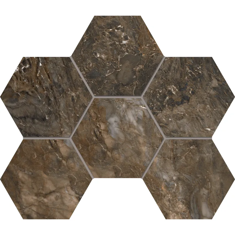 Мозаика Estima Bernini dark brown, BR04 Hexagon 25x28.5, полированная