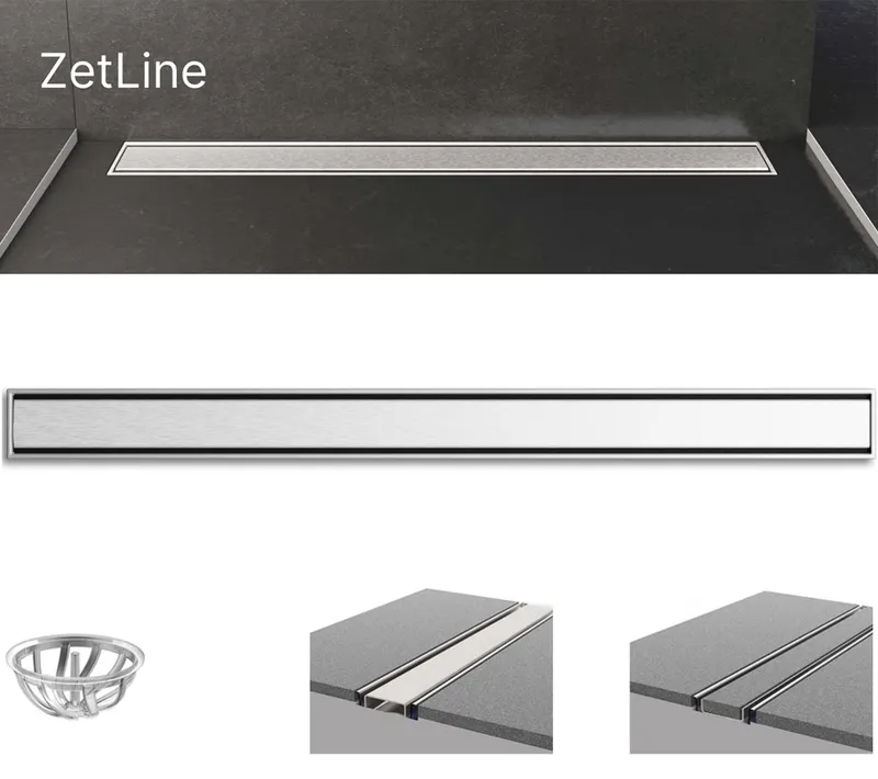 Душевой трап Evimetal ZetLine 60 см — чертёж с размерами и монтажной схемой