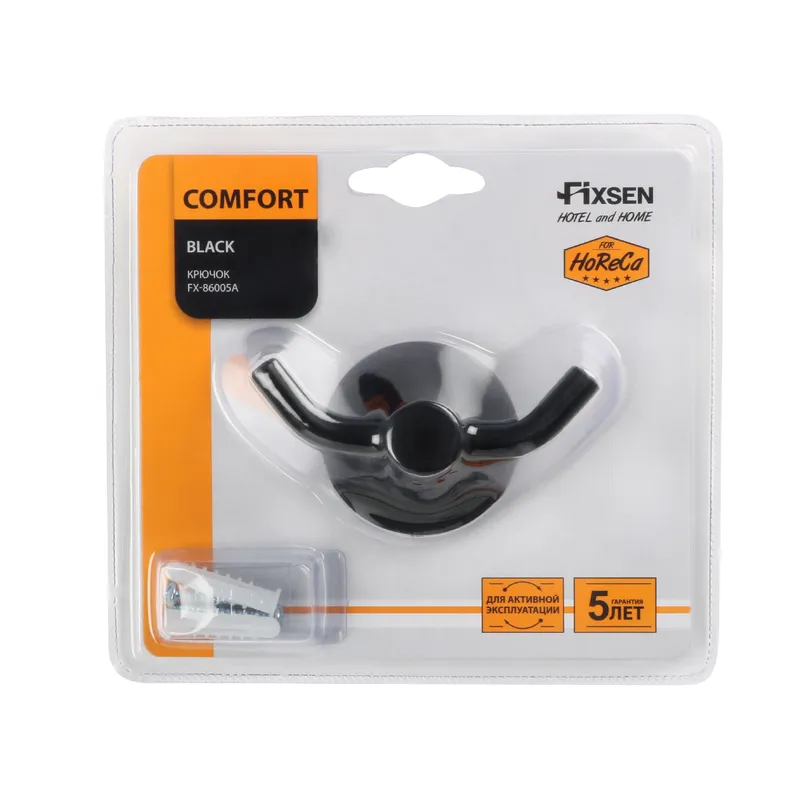 Крючок Fixsen Comfort black двойной — вид под углом