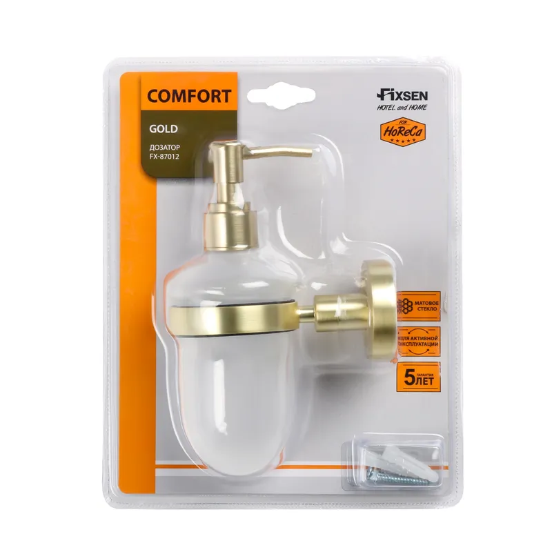 Дозатор для жидкого мыла Fixsen Comfort gold — вид сбоку под углом