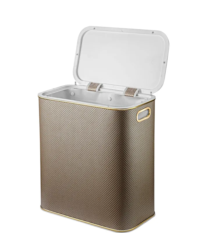 Корзина для белья Geralis Romb бежевый/золотой кант, 50 л — вид под углом