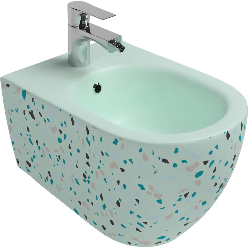 Биде подвесное Isvea Infinity Terrazzo мятно-зеленый — вид под углом