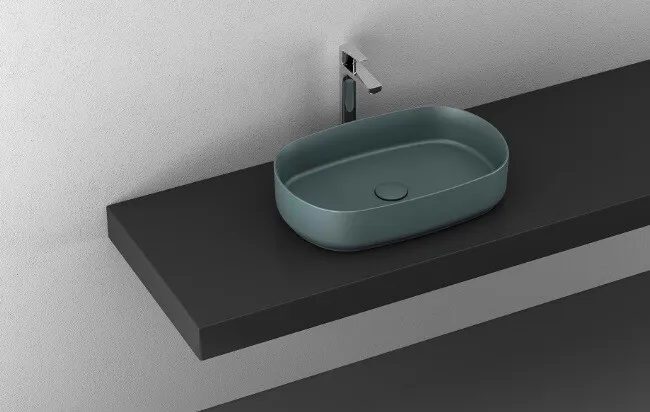 Раковина накладная Isvea Infinity 55х36 см, без отверстия под смеситель, изумрудный — вид под углом