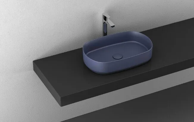 Раковина накладная Isvea Infinity 55х36 см, без отверстия под смеситель, синий — вид под углом
