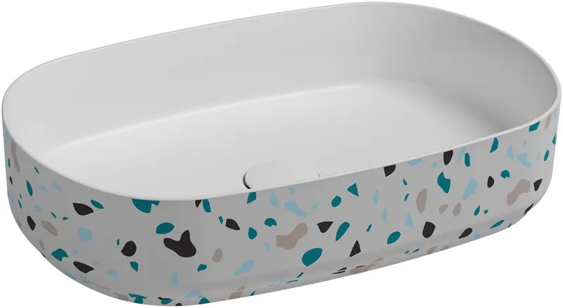 Раковина накладная Isvea Infinity Terrazzo 55 см, белый матовый — вид под углом