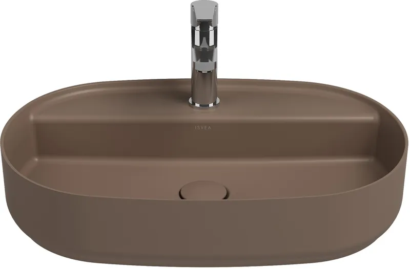 Раковина накладная Isvea Infinity 60 см, коричневый — вид под углом с краном