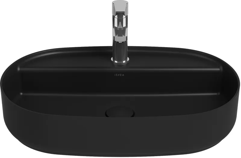 Раковина накладная Isvea Infinity 60 см, черный — вид спереди на чашу с краном