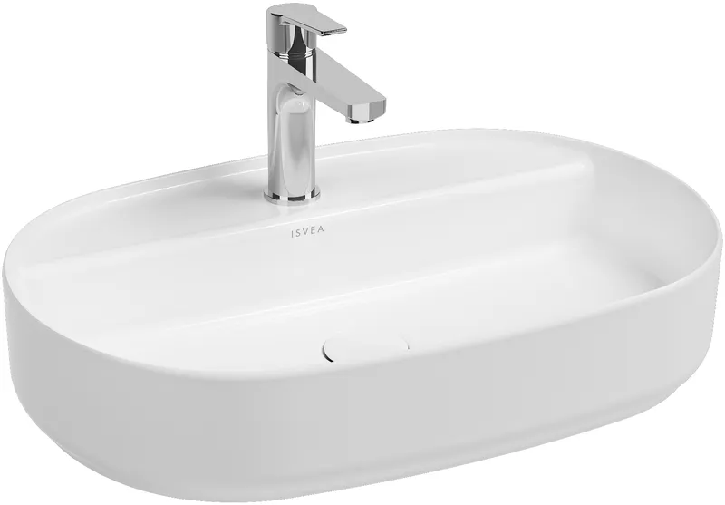 Раковина накладная Isvea Infinity 60 см, белый — вид под углом с краном