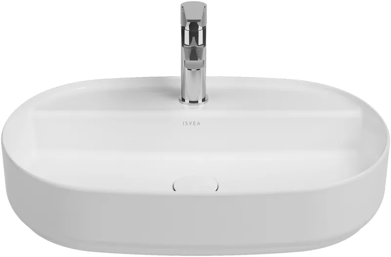 Раковина накладная Isvea Infinity 60 см, белый — вид под углом с краном