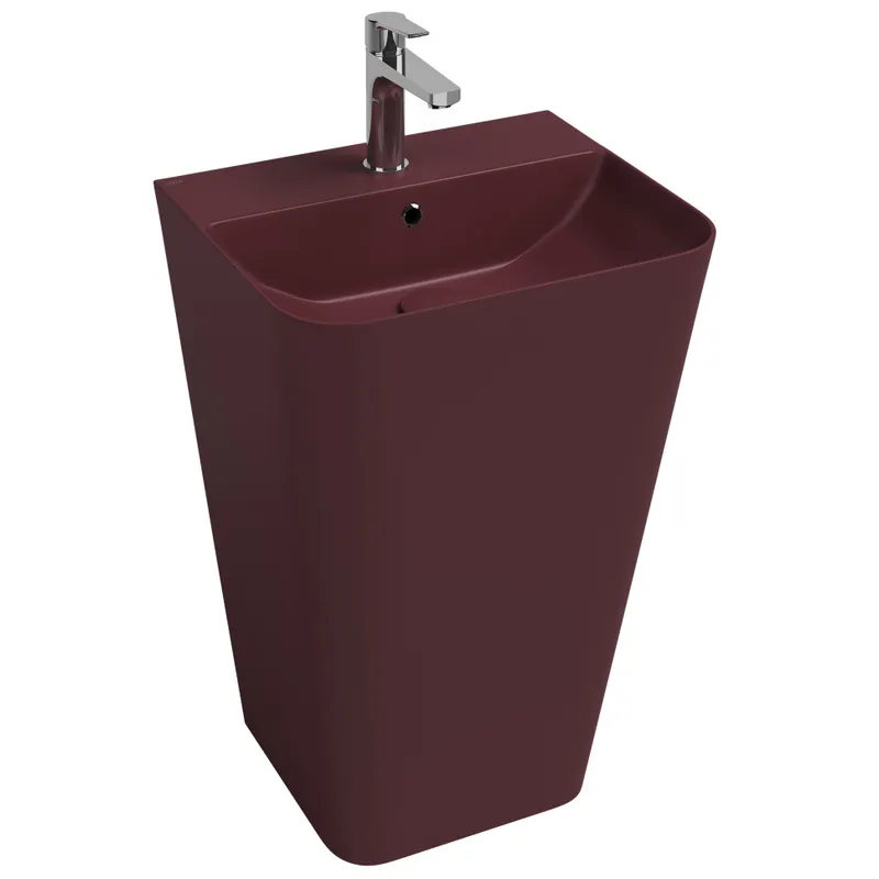 Раковина напольная Isvea Sott’Aqua Monoblock 50 см, бордовый — вид под углом с краном