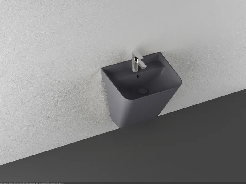 Раковина подвесная Isvea Sott'Aqua Monoblock 50 см, антрацит — вид спереди под углом