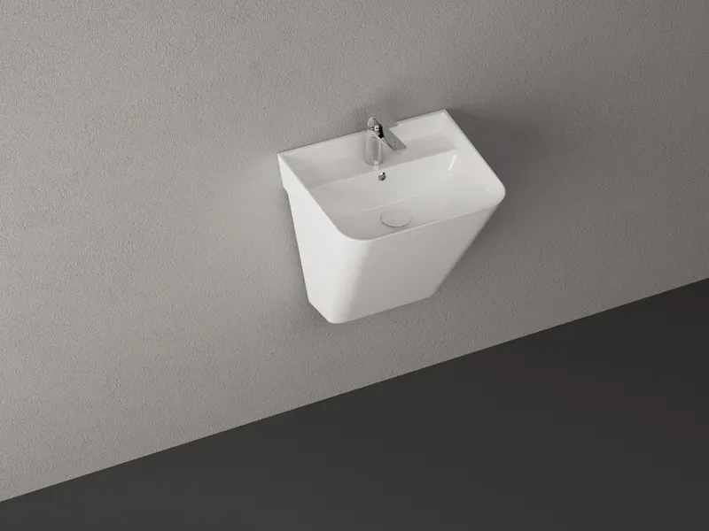 Раковина подвесная Isvea Sott'Aqua Monoblock 50 см, белый матовый — вид спереди на чашу с краном