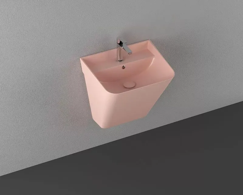 Раковина подвесная Isvea Sott'Aqua Monoblock 50 см, лососевый — вид спереди на чашу с краном