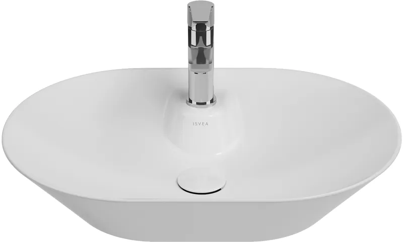 Раковина накладная Isvea SistemaY Soft 60 см, белый — вид под углом с краном