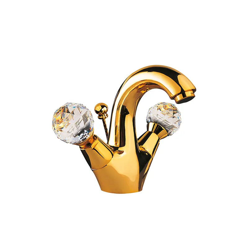 Смеситель для раковины Jaquar Rendezvous CTL-GLD-8169B — золотой корпус с хрустальными ручками