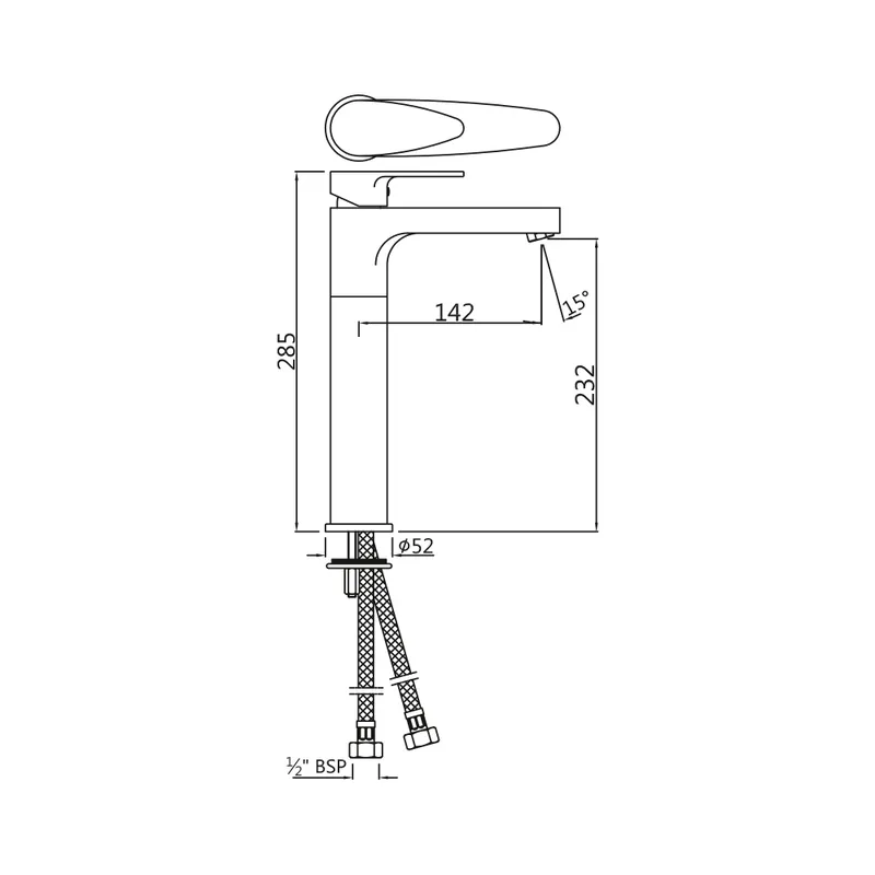 Удлиненный смеситель для раковины Jaquar Vignette Prime VGP-CHR-81005NB — вид сбоку под углом