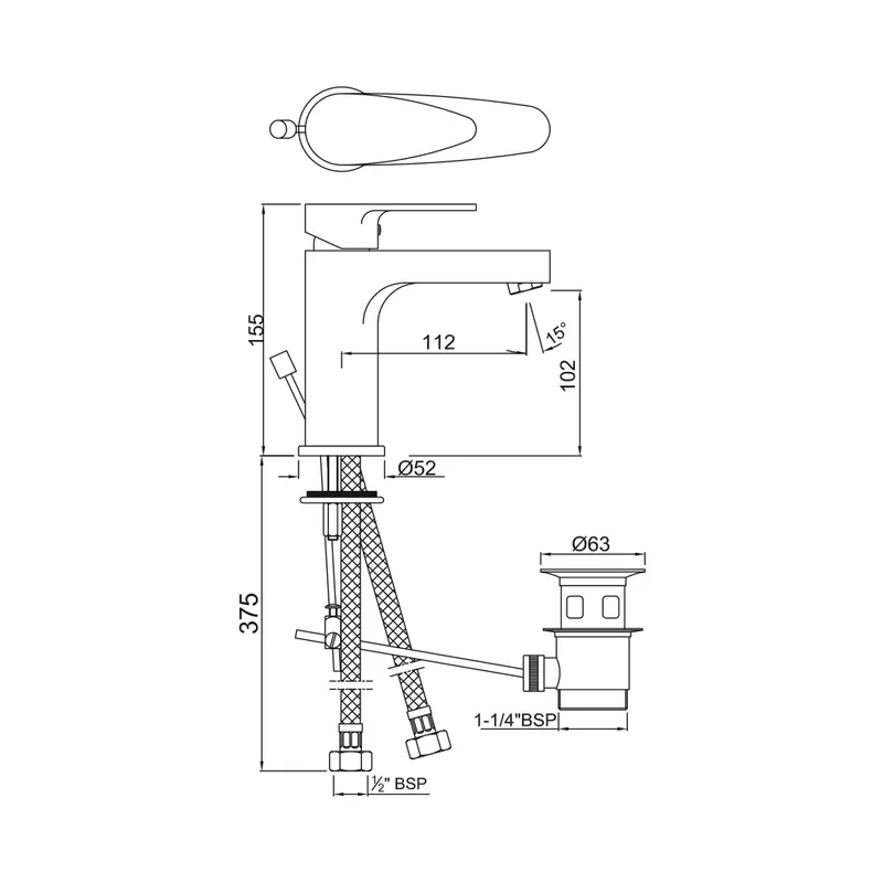Смеситель для раковины Jaquar Vignette Prime VGP-CHR-81051B — вид сбоку под углом