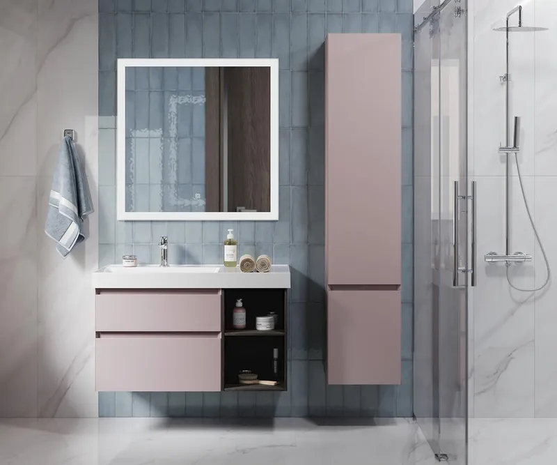 Тумба KERAMA MARAZZI Cubo левая подвесная с ящиками 90, Мальва матовая-древесная