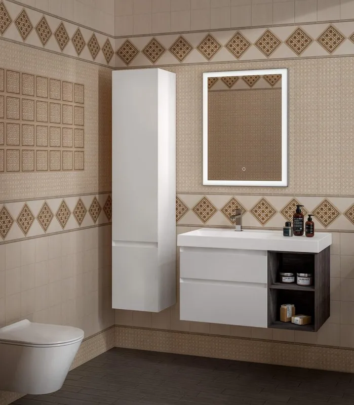 Тумба KERAMA MARAZZI Cubo левая подвесная с ящиками 90, белая глянцевая-древесная