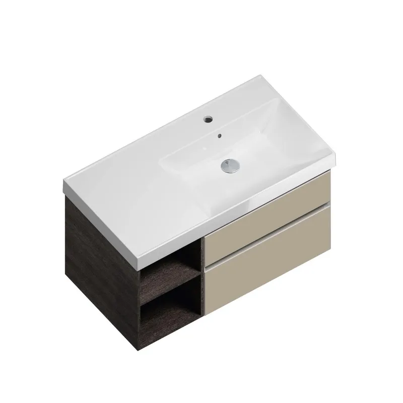 Тумба KERAMA MARAZZI Cubo подвесная с ящиками 90, правая, лимо матовая-древесная