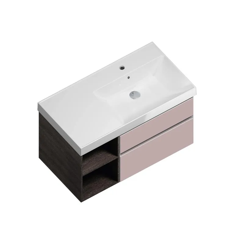 Тумба KERAMA MARAZZI Cubo подвесная с ящиками 90, правая, мальва матовая-древесная