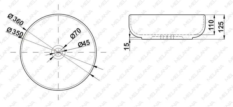Раковина накладная Melana MLN-320300 — вид под углом на чашу
