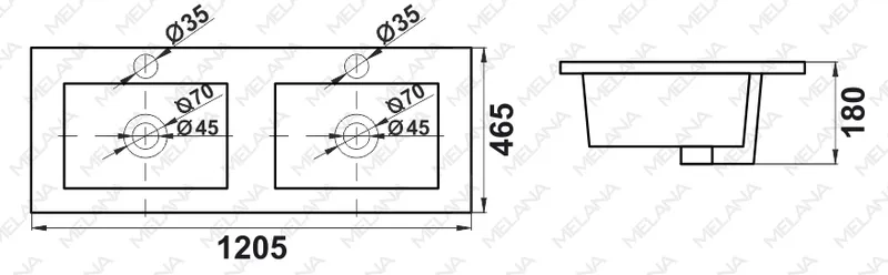 Раковина двойная Melana MLN-9120ED встраиваемая — вид под углом сверху
