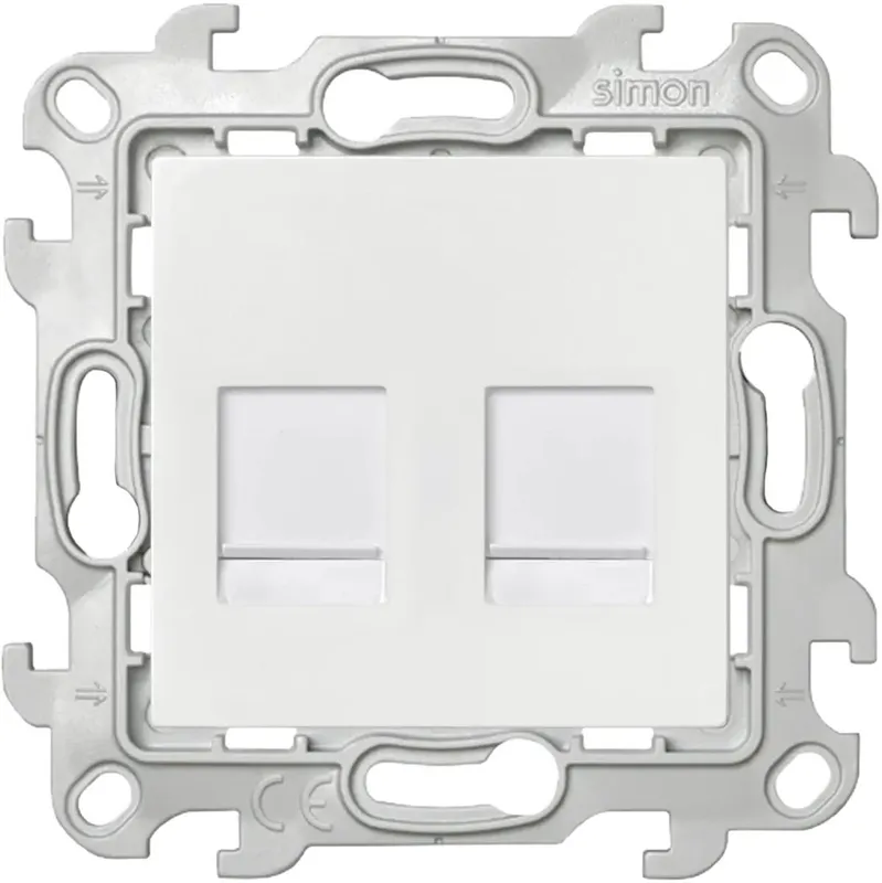 Розетка компьютерная Simon 24 Harmonie 2xRJ45 Cat.6 UTP, белый — вид спереди на двойной разъем