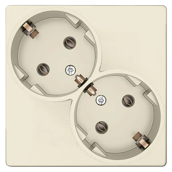 Розетка Simon 24 Harmonie 2Х2К+3 Sсhuko, без защитных шторок, слоновая кость — двойной электрический механизм крупным планом