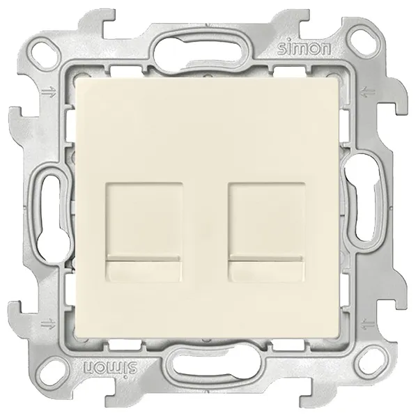 Розетка компьютерная Simon 24 Harmonie 2хRJ45, кат.5е, UTP, слоновая кость — вид спереди на механизм