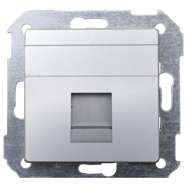 Адаптер Simon 82, со шторками на 1 коннектор UTP (RJ45) FTP (RJ45) RJ12 AMP, алюминий — вид спереди на лицевую панель