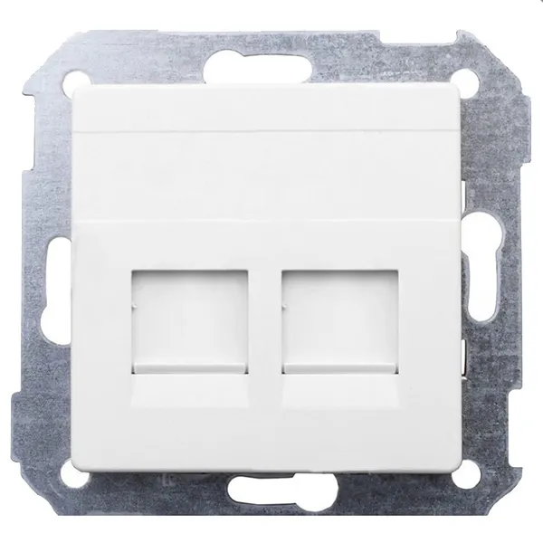 Адаптер Simon 82 на 2 разъема RJ45, RJ12 AMP, белый — вид спереди на монтажную рамку