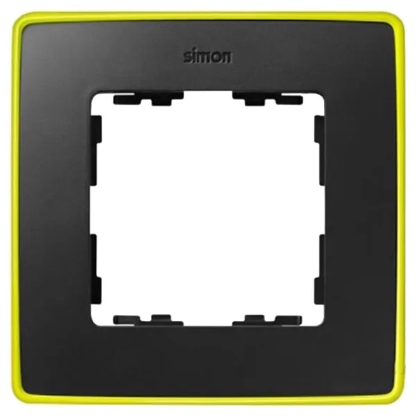 Рамка Simon 82 Detail графит/неоново-желтый — вид спереди на квадратный элемент