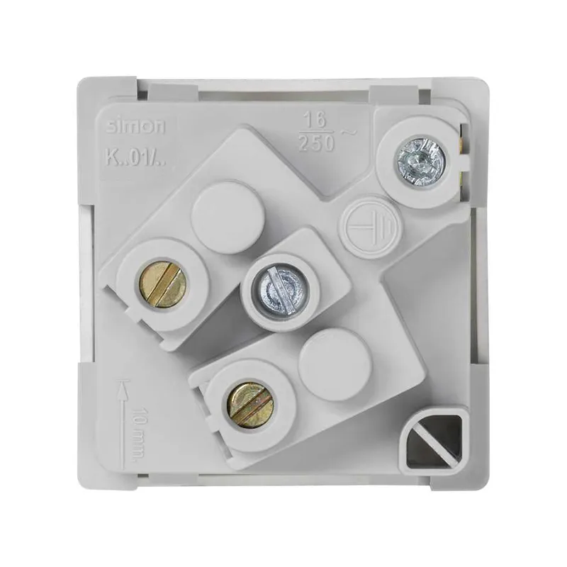 Розетка Simon Connect K45 Schuko 2Р+Е 16A 250В, с винтовым соединением, алюминий — вид спереди крупным планом