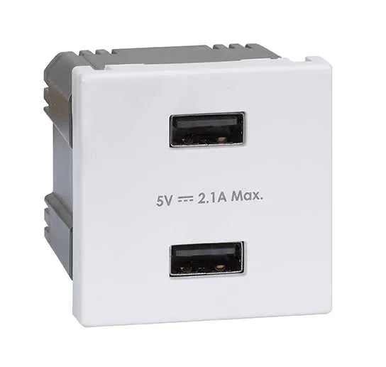 Зарядное устройство Simon Connect K45 USB A+A 10W 230В, белый — вид спереди на панель с двумя разъемами