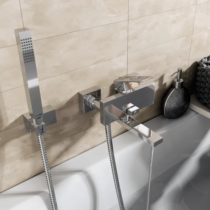Смеситель для ванны Wasserkraft Alme 1500 с коротким изливом — вид под углом