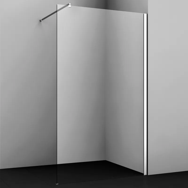 Душевая перегородка Wasserkraft Rossel 28W боковая, стеклянная, 120 см — у серой стены на темном полу