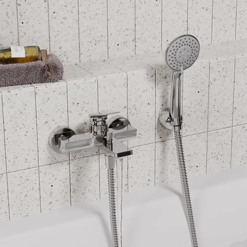 Смеситель Wasserkraft Lopau 3200 с коротким изливом — вид сбоку на душевую лейку и корпус
