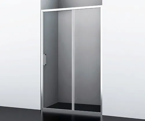 Душевая дверь Wasserkraft Main 41S 110 см — в ванной комнате с белыми стенами и черным полом