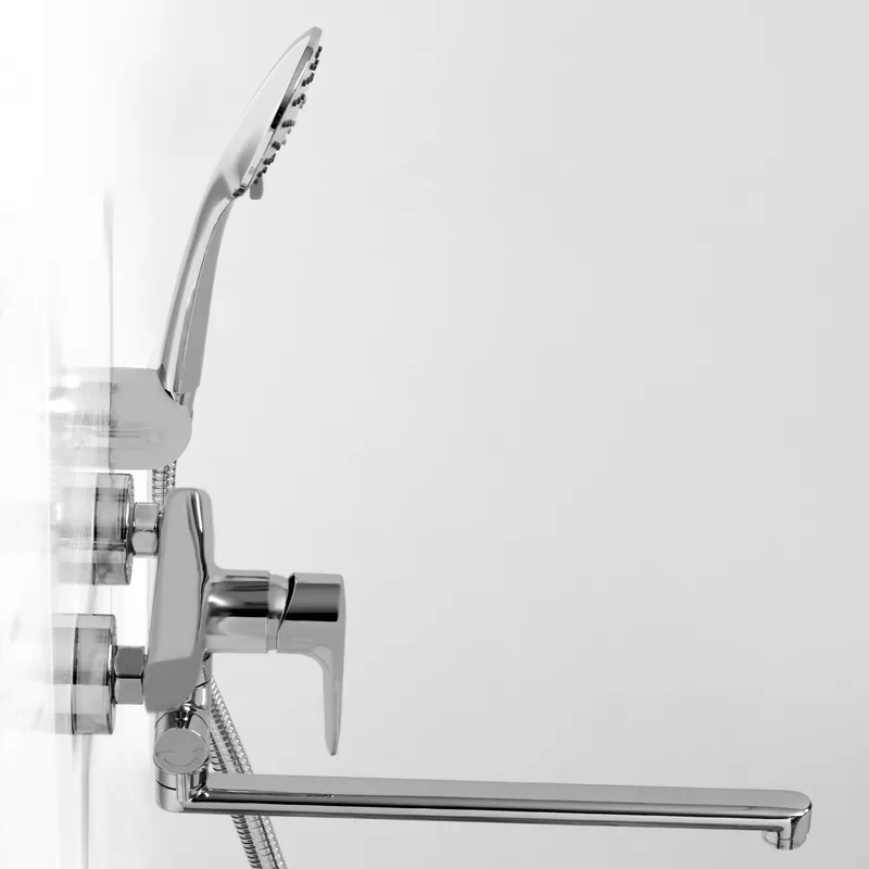 Смеситель Wasserkraft Vils 5600 с длинным изливом + лейка — вид под углом с лейкой