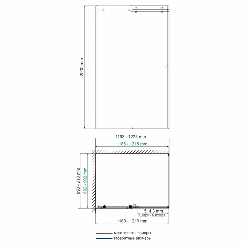 Душевая перегородка Wasserkraft Vils 56R 90х200, стеклянная, боковая — стеклянная панель в ванной с зеленой стеной