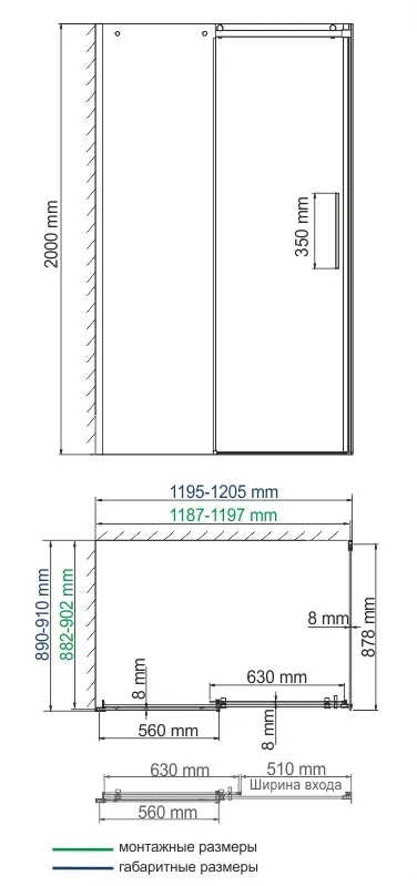 Душевой уголок Wasserkraft Dinkel 58R, 120х90 — стеклянная перегородка под углом