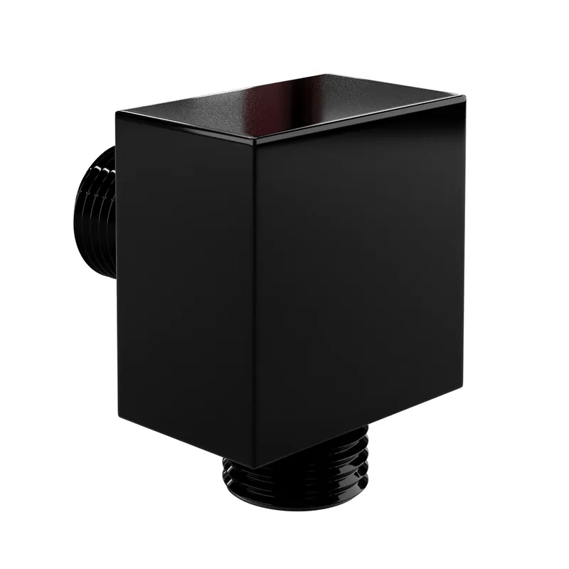 Подключение душевого шланга Wasserkraft Glan 6600 с держателем лейки — черный квадратный смеситель вид под углом