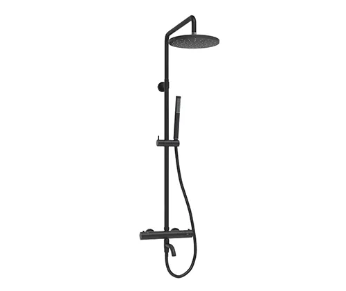 Душевая система Wasserkraft Elbe с термостатом , с тропическим душем + лейка — черный смеситель с верхним распылителем